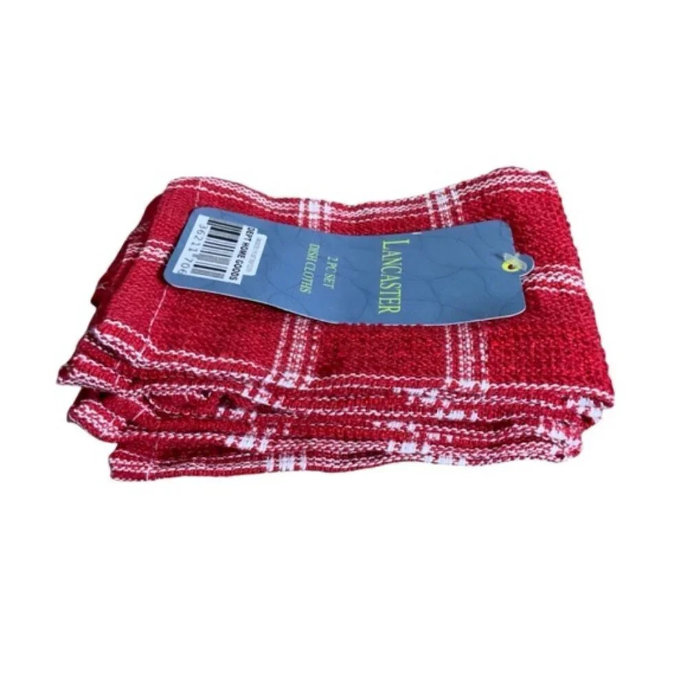 Holiday Soap Dispenser Barn  Farmhouse Plaid Dish Cloth Red White Gift Set 5 PC